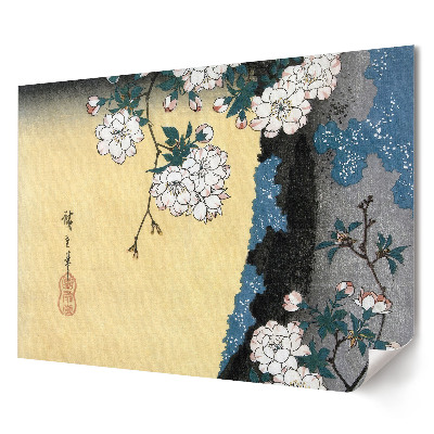 Virágok japán tavaszi tájban plakát