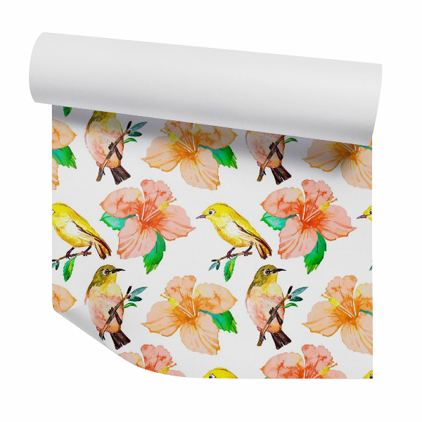 Öntapadós tapéta falra Sárga madarak és virágok