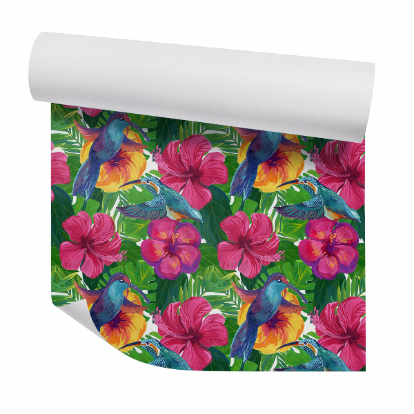 Foto tapeta Egzotikus gyönyörű virágok és madarak