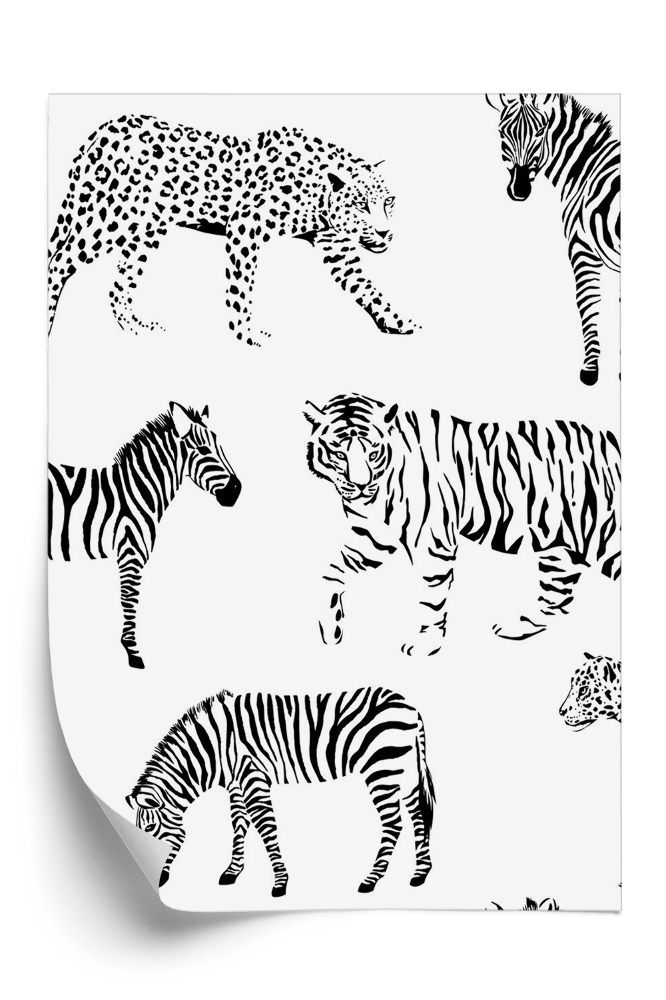 Öntapadós tapéta Vadon élő állatok fekete-fehér
