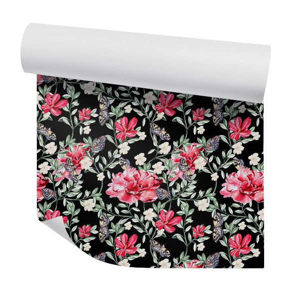 Modern tapéta Egzotikus virágok és gyönyörű pillangók