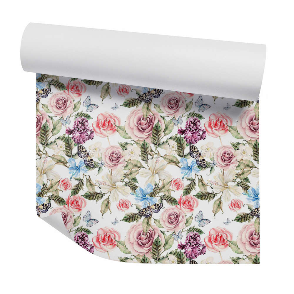 Öntapadós tapéta falra Kerti dekoratív virágok pillangók között