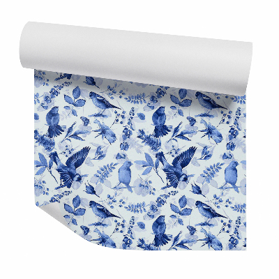 Modern tapéta Kék gyümölcsös madarak és virágok