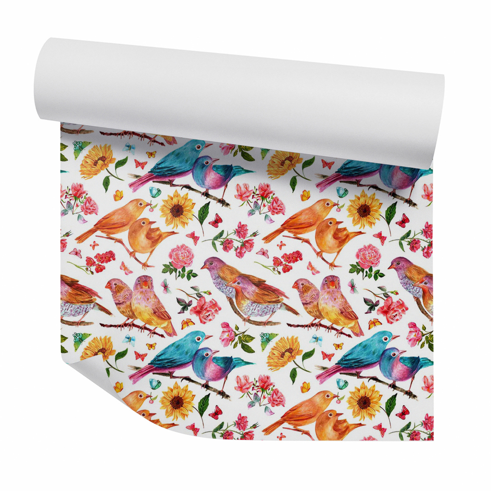 Fotótapéta falra Gyönyörű színes madarak és virágok