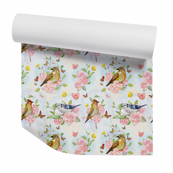 Öntapadós tapéta falra Madarak a virágok és a pillangók között