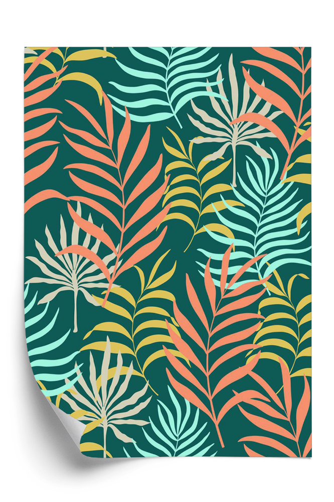 Öntapadós tapéta Varrat nélküli mintát kézzel rajzolt trópusi levelekkel