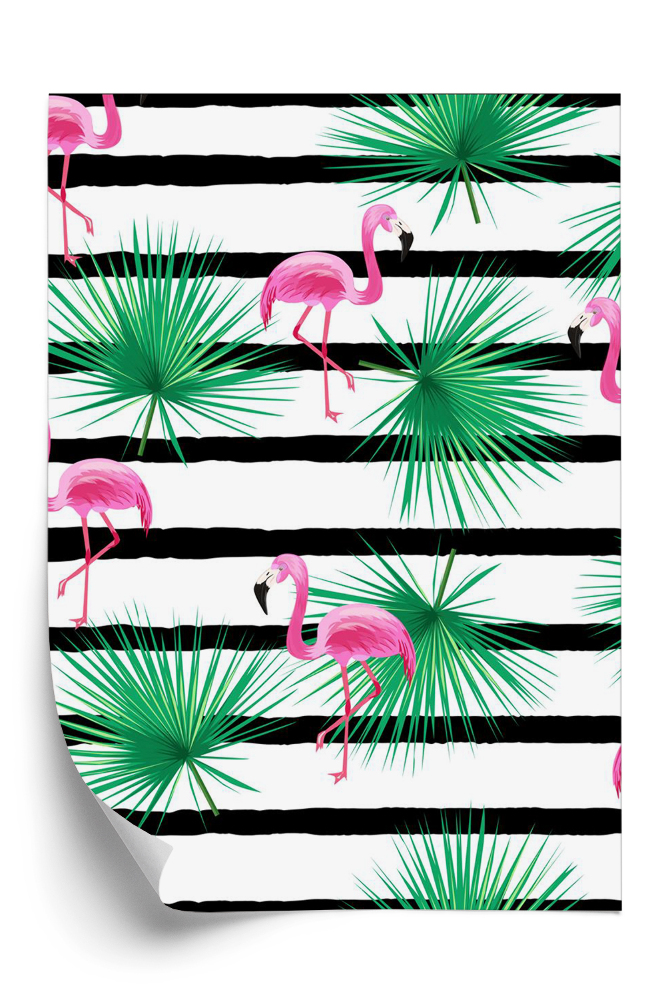 Öntapadós tapéta Flamingók csíkos alapon