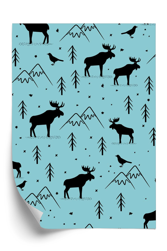 Öntapadós tapéta Jávorszarvas és hegyek kék alapon