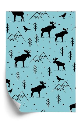 Öntapadós tapéta Jávorszarvas és hegyek kék alapon