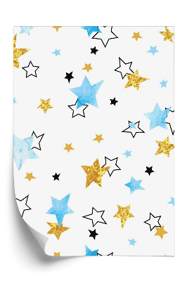 Öntapadós tapéta Akvarell kék és fényes arany csillagok