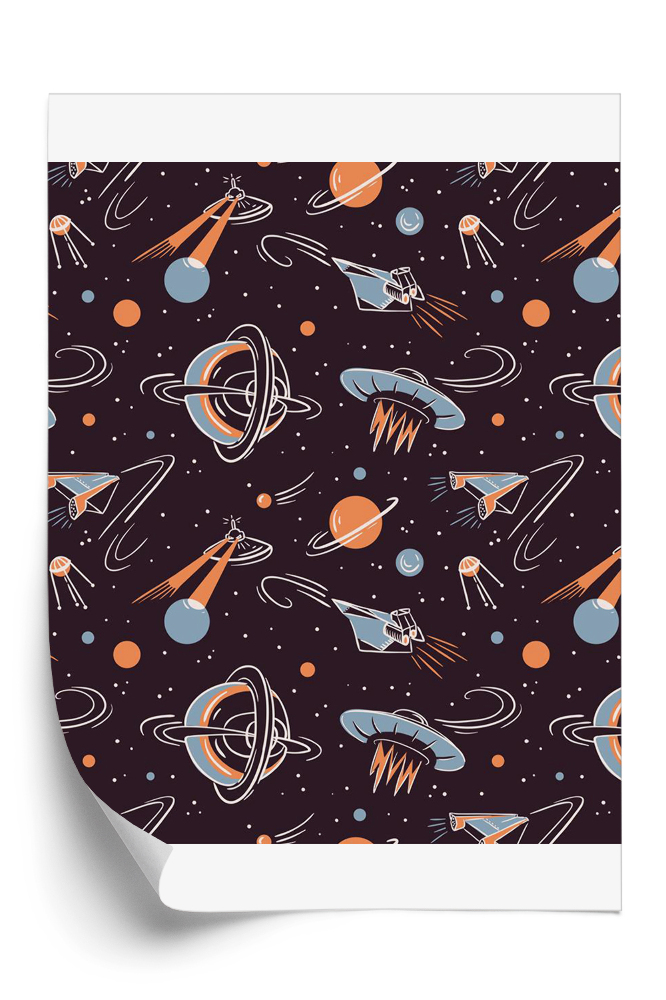Tapéta Világűr rakétákkal, bolygókkal, csillagokkal és műholdakkal