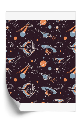 Tapéta Világűr rakétákkal, bolygókkal, csillagokkal és műholdakkal