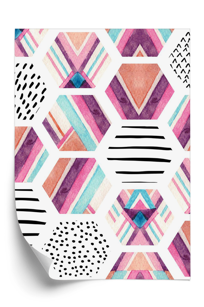 Öntapadó tapéta Akvarell hatszög geometrikus díszítőelemekkel