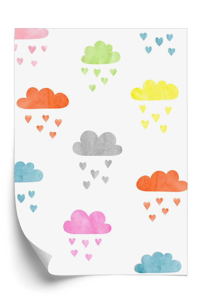 Tapéta Színes akvarell felhő eső szívek minta