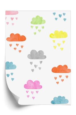 Tapéta Színes akvarell felhő eső szívek minta