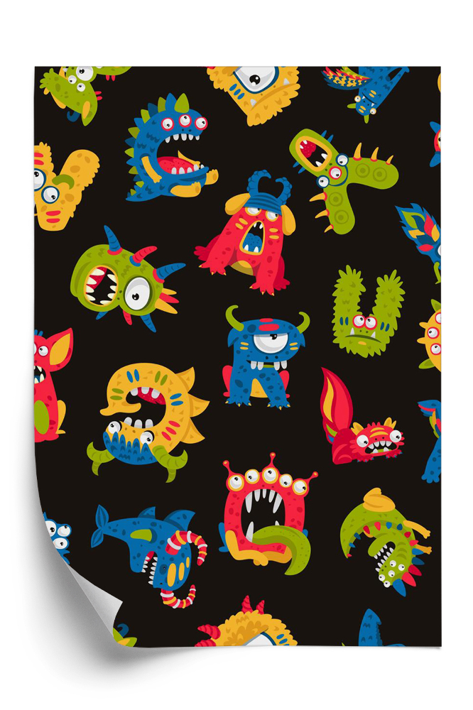 Öntapadó tapéta Varrat nélküli mintát aranyos szörnyek