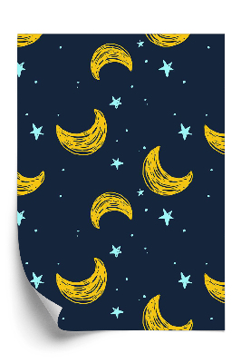 Tapéta Sárga hold és fehér csillagok