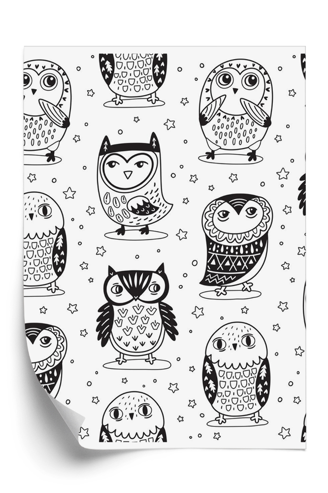 Öntapadós tapéta Fekete rajzolt baglyok