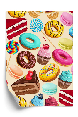 Öntapadós tapéta Varrat nélküli mintát édességek, cupcakes és fánk