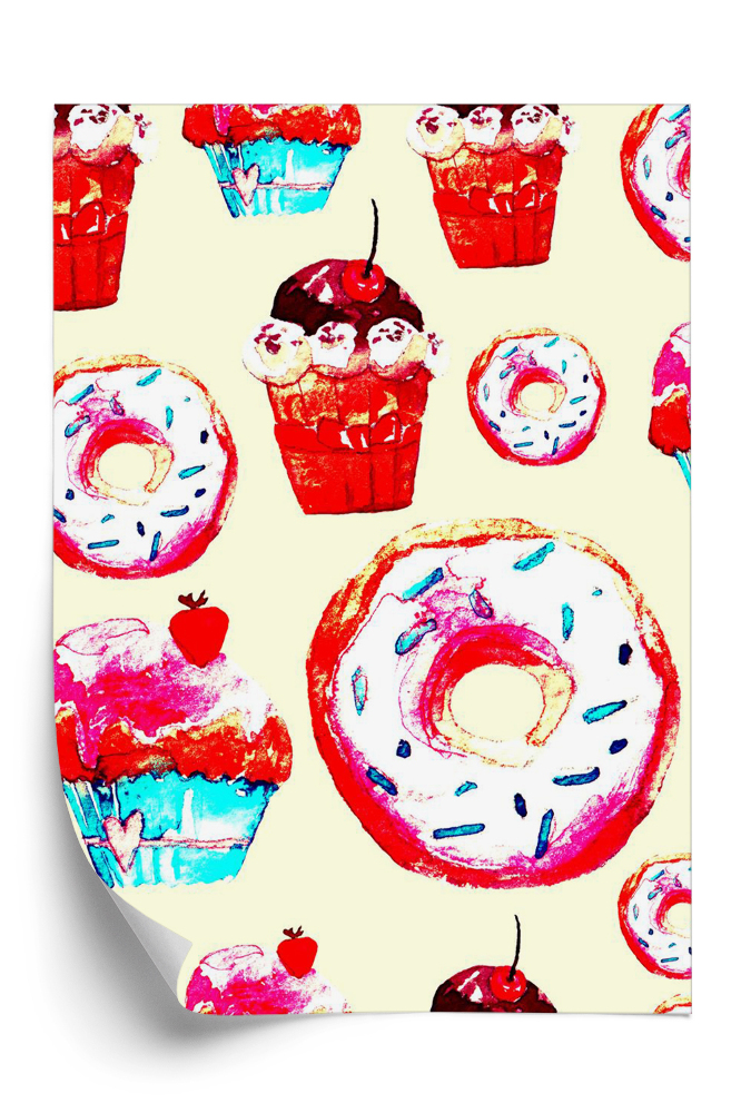 Öntapadó tapéta Édes minta süteményekkel, fánkkal és fagylalttal
