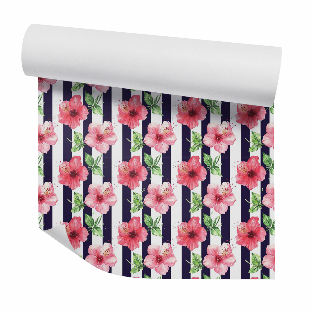 Zidna tapeta Rózsaszín virágok függőleges csíkokon