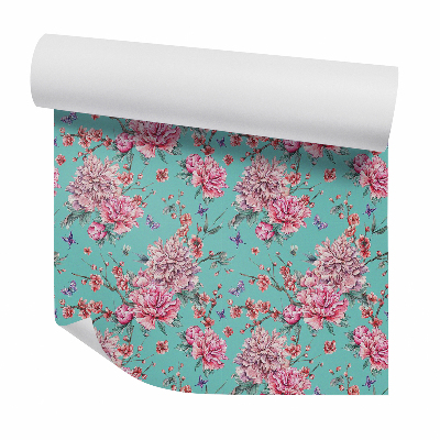 Öntapadós tapéta falra Pillangók és virágzó virágok az ágakon