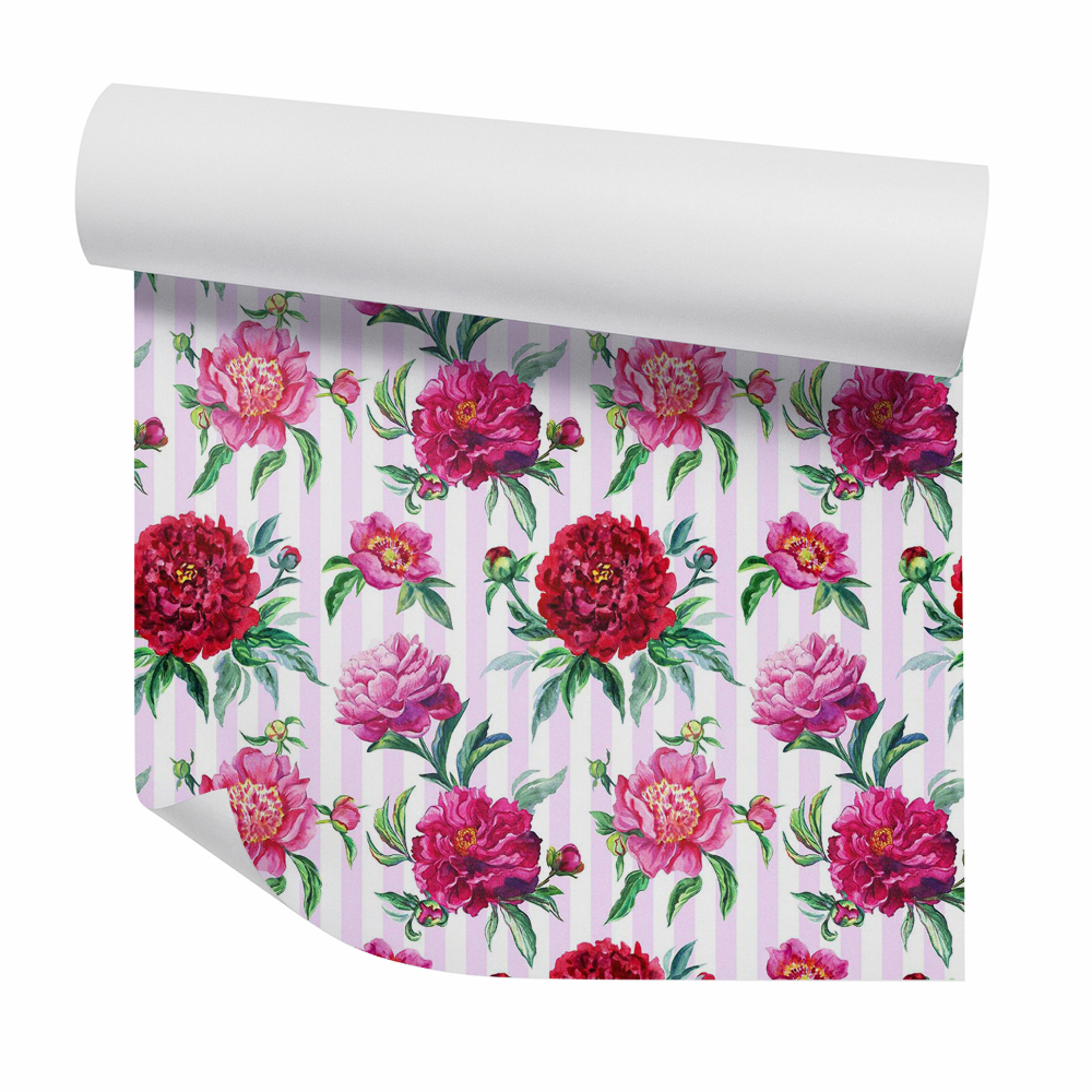 Fotótapéta falra Rózsaszín és piros virágok csíkos háttér