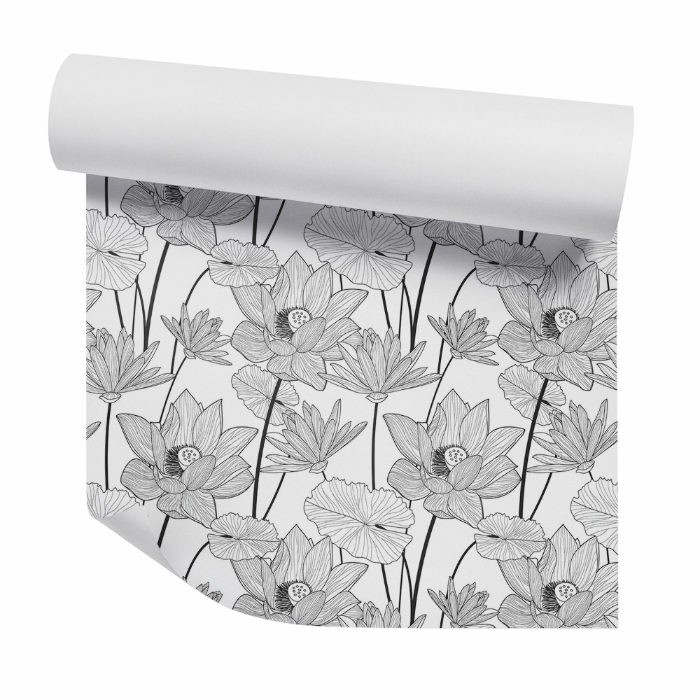Zidna tapeta Lótuszvirág fekete-fehér vázlat