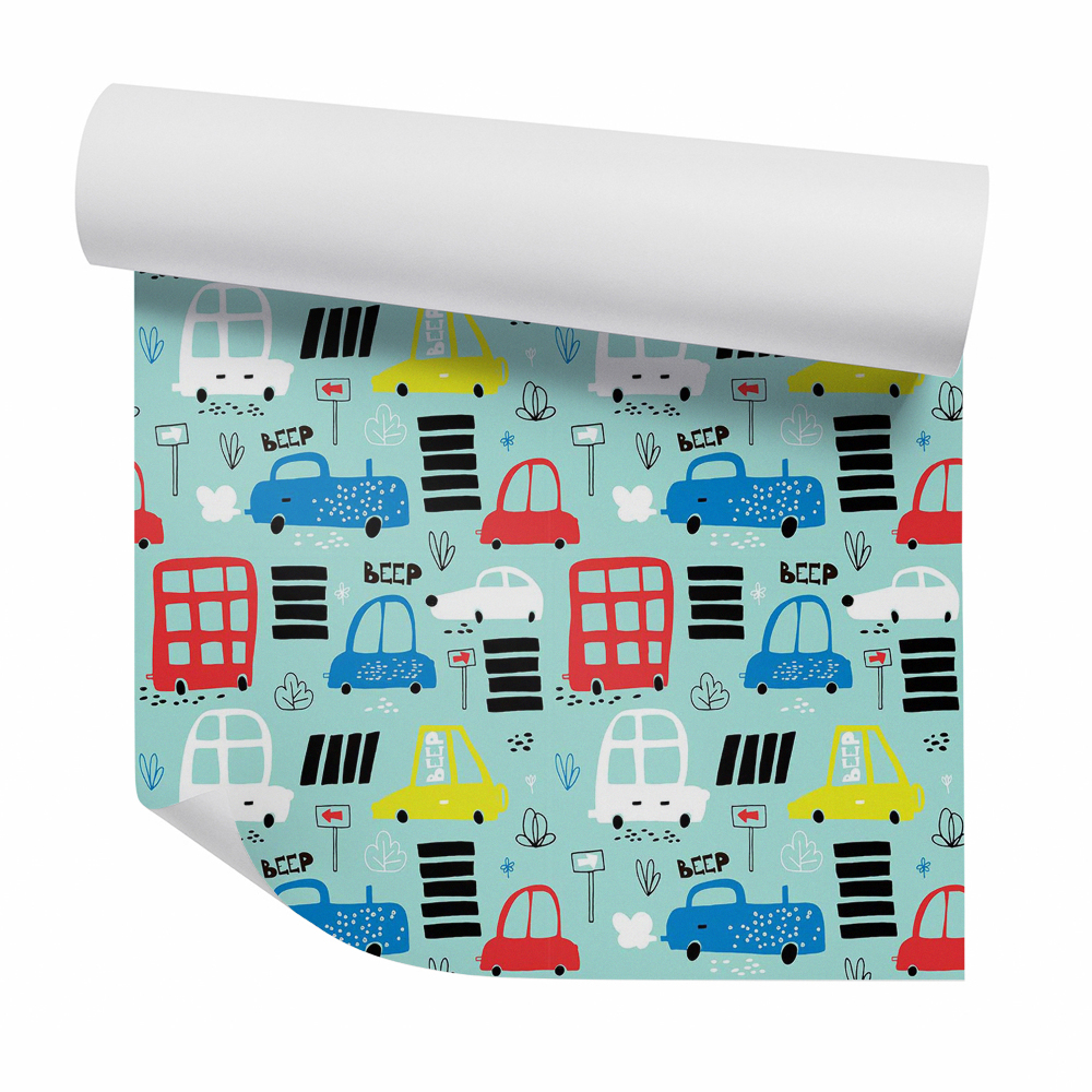 Modern tapéta Autók színes jelekkel és csíkokkal