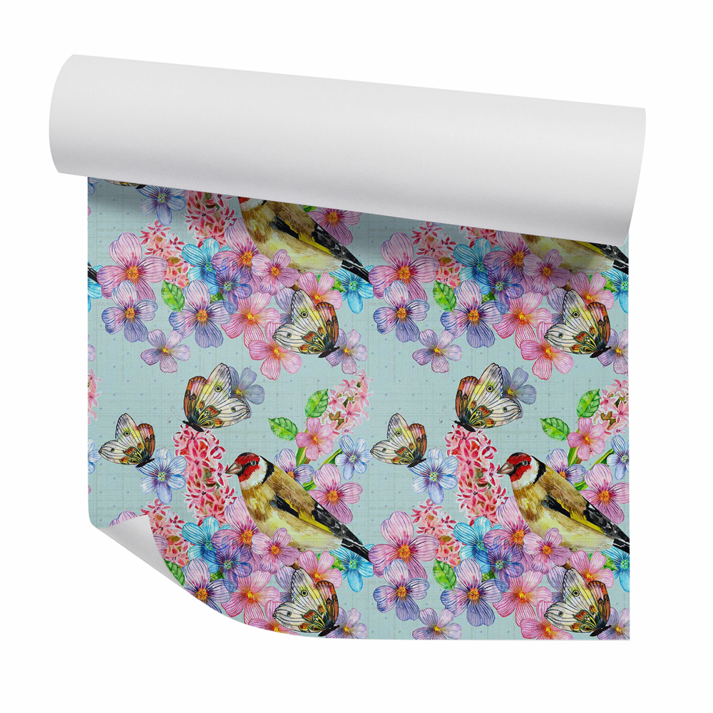 Öntapadós tapéta falra Madarak virágon pillangók között