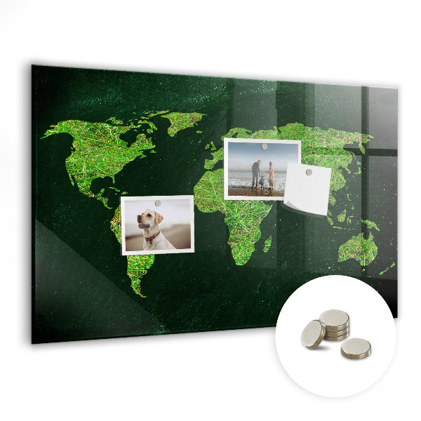 Mágneses fali tábla Zöld világtérkép