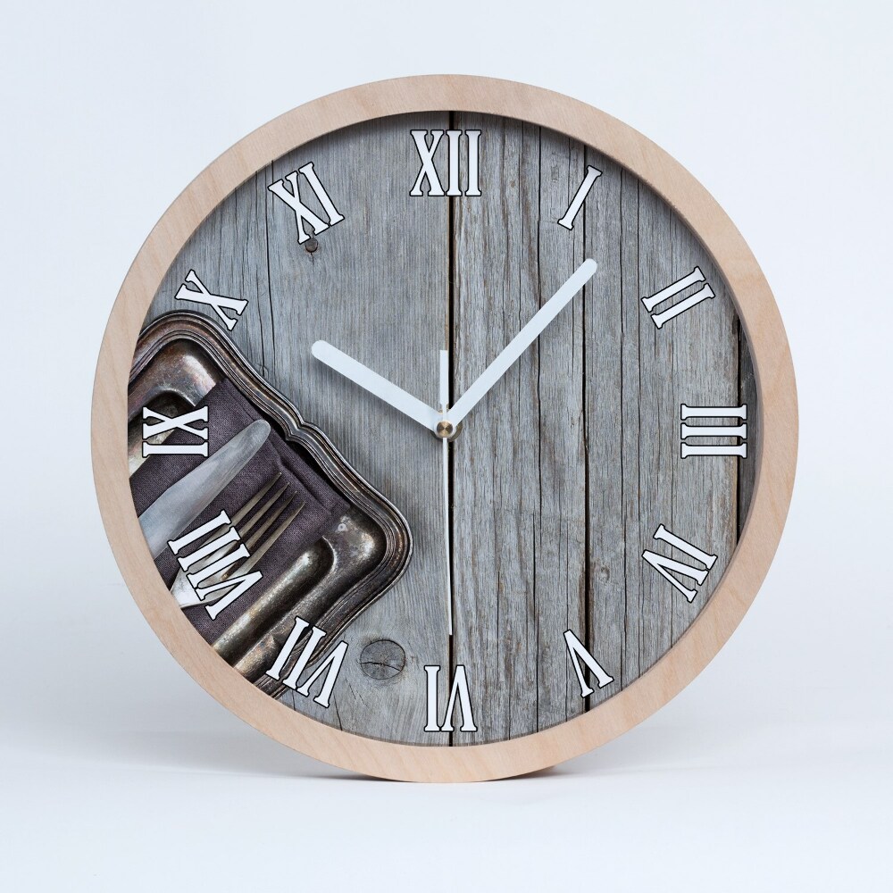 Fából készült óra Evőeszközök deszkán