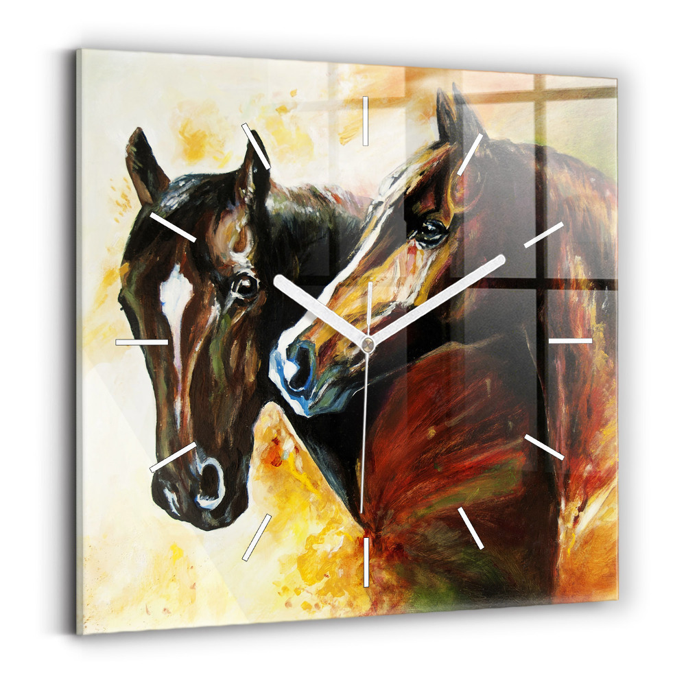 Szögletes fali üvegóra 30x30 Két festett ló