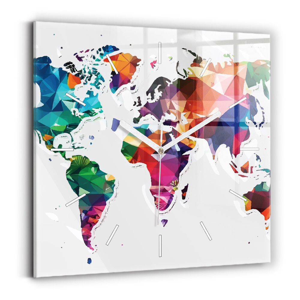 Négyzet alakú üvegóra 30x30 Háromszögek világtérkép