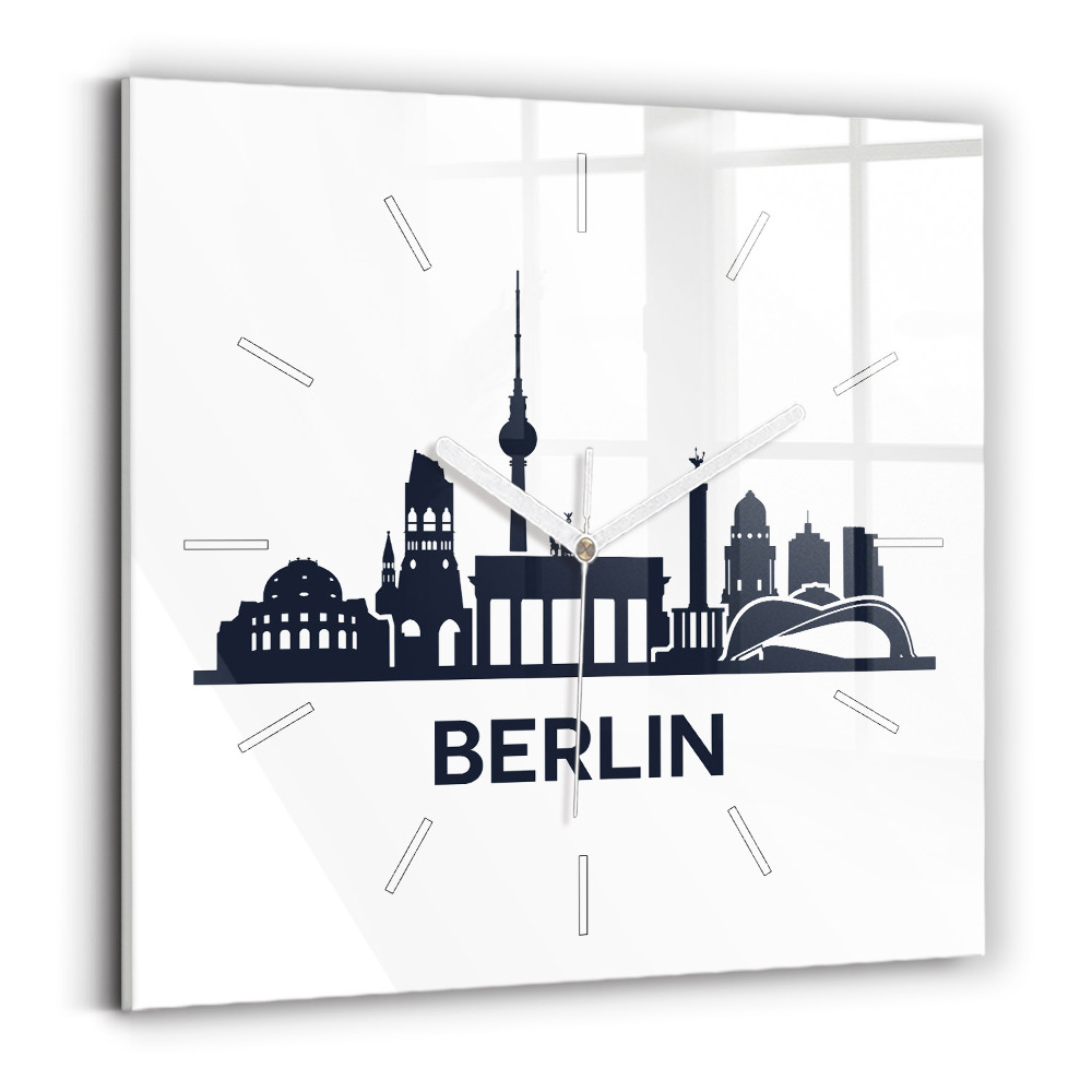 Négyzetes üvegóra 30x30 Berlin város illusztráció