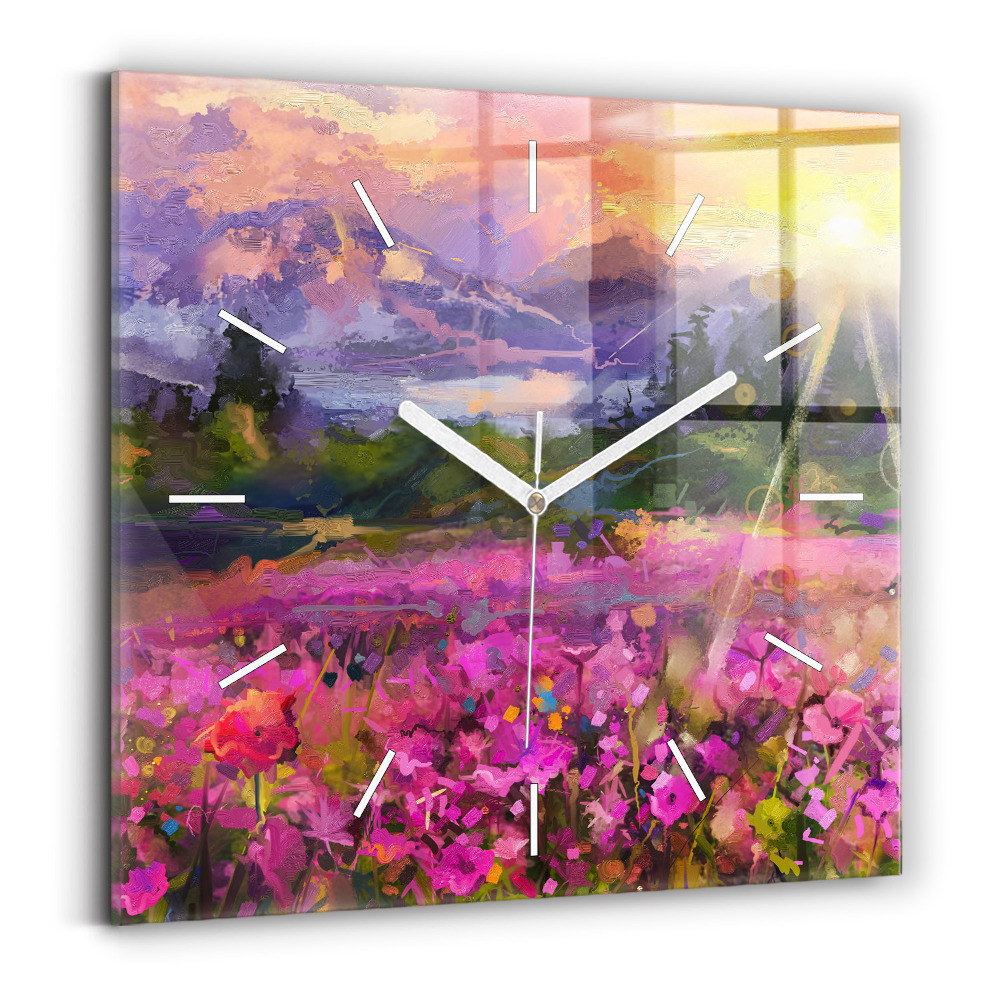 Négyzetes üvegóra 30x30 Táj a természet és a virágok