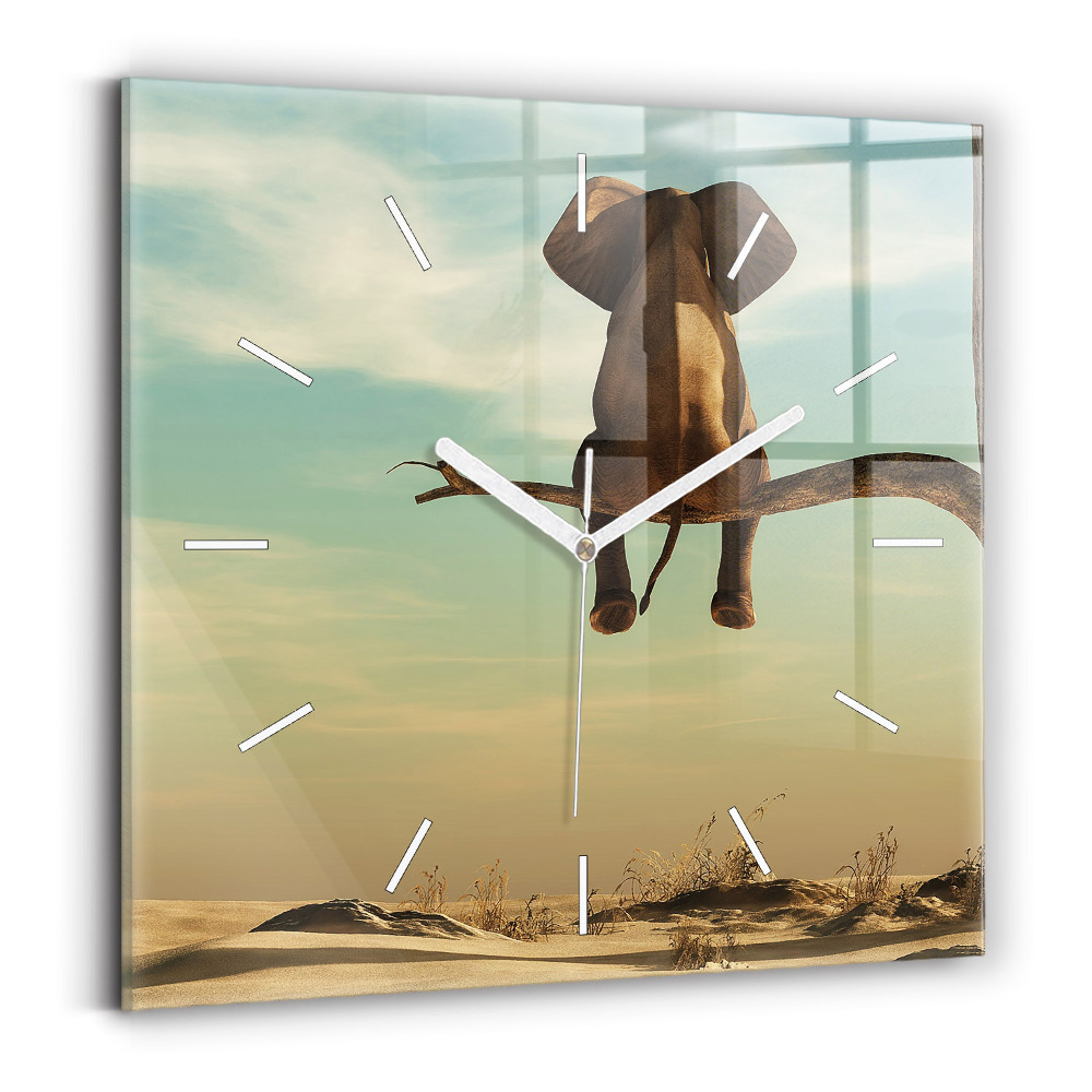 Négyzetes üvegóra 30x30 Elefánt a fán