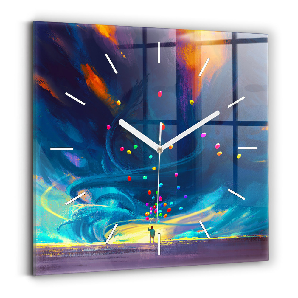 Négyzetes üvegóra 30x30 Gyermek és léggömbök