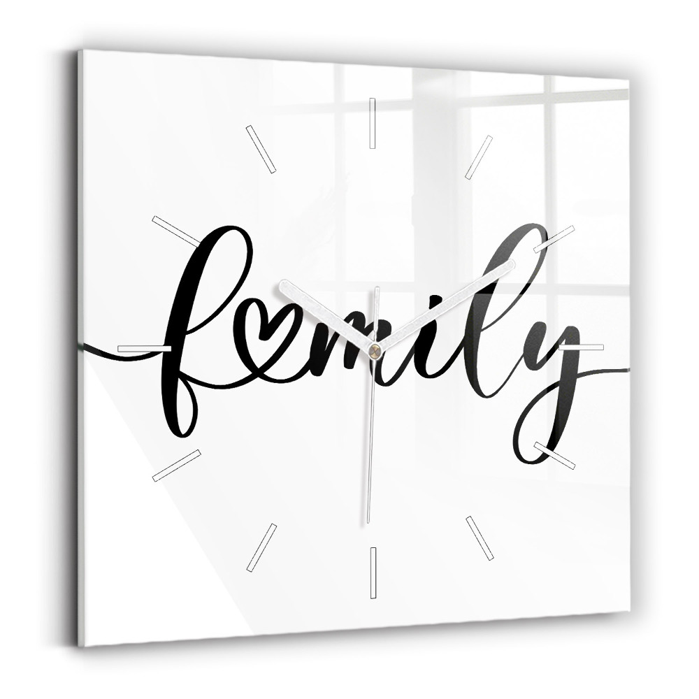Szögletes fali üvegóra 30x30 Családi felirat és szív