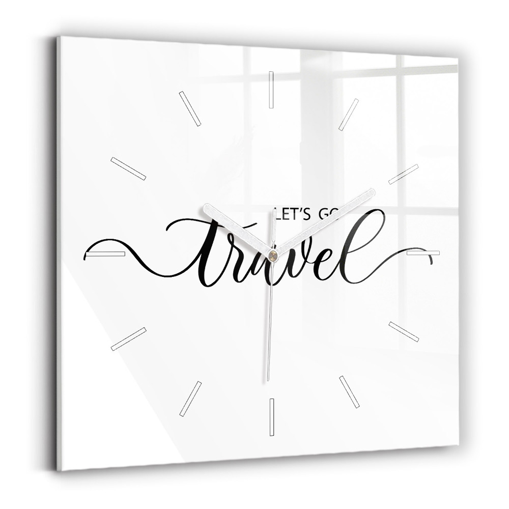 Négyzet alakú üvegóra 30x30 Utazási felirat