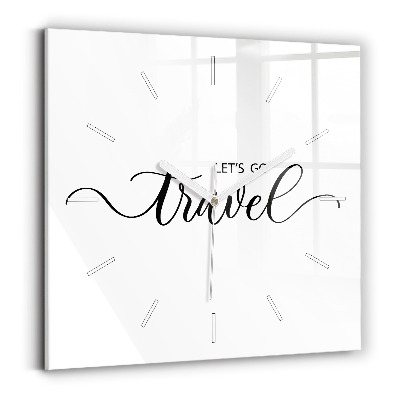 Négyzet alakú üvegóra 30x30 Utazási felirat