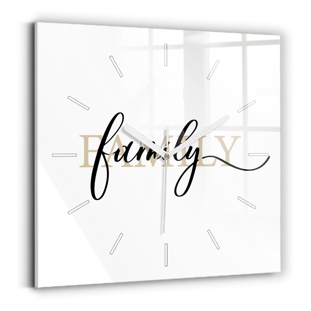 Négyzetes üvegóra 30x30 Családi felirat