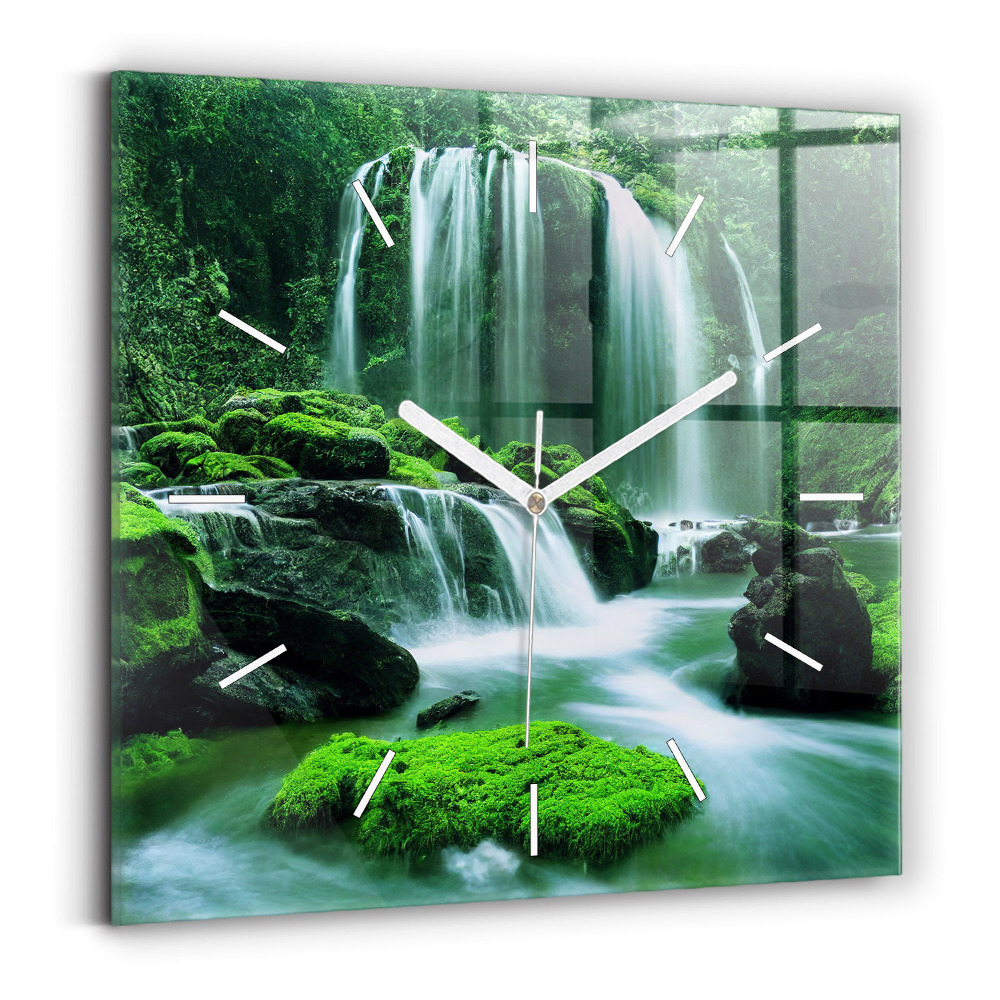 Szögletes üvegóra 30x30 Vízesés moha között