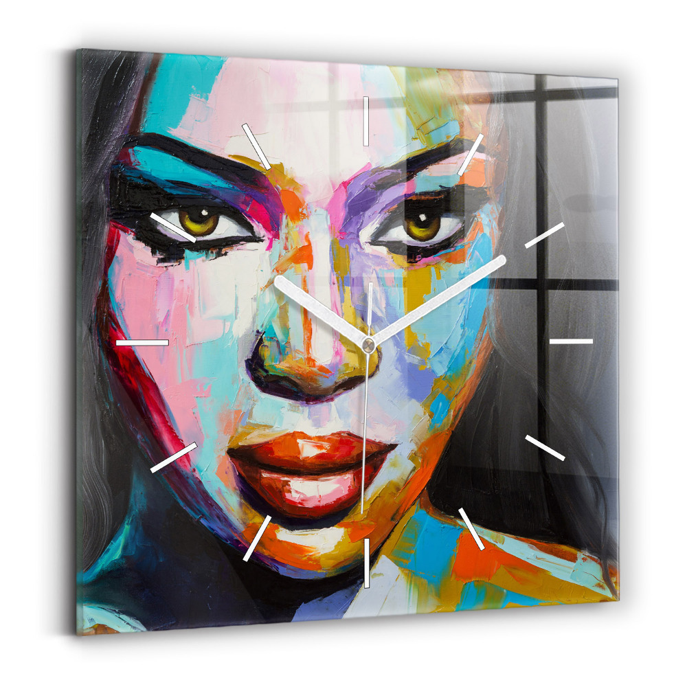 Négyzetes üvegóra 30x30 Színes női arc