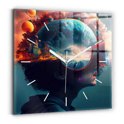 Négyzetes üvegóra 30x30 Futurisztikus világ