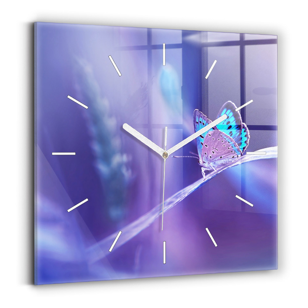 Négyzetes üvegóra 30x30 Pillangó a fűben