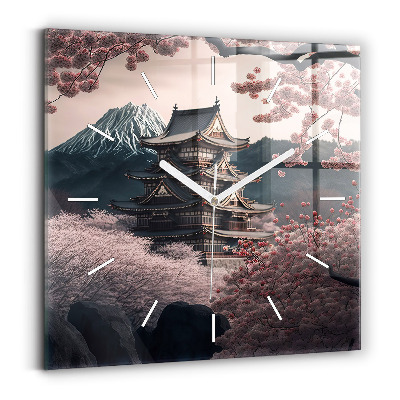 Négyzetes üvegóra 30x30 Torony és virágok Ázsiában