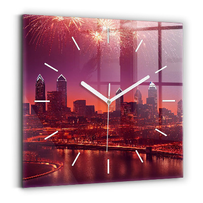 Szögletes üvegóra 30x30 Város éjszaka Philadelphiában