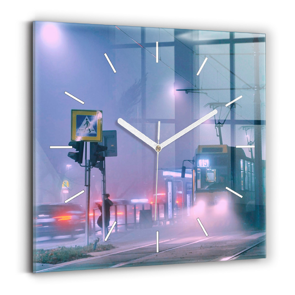 Szögletes fali üvegóra 30x30 Varsó a ködben