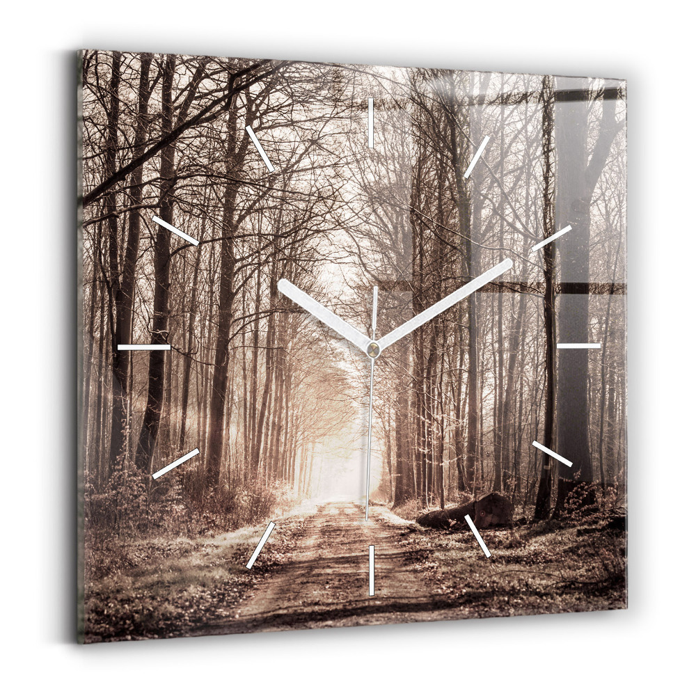 Négyzetes üvegóra 30x30 Erdei ösvény szépia
